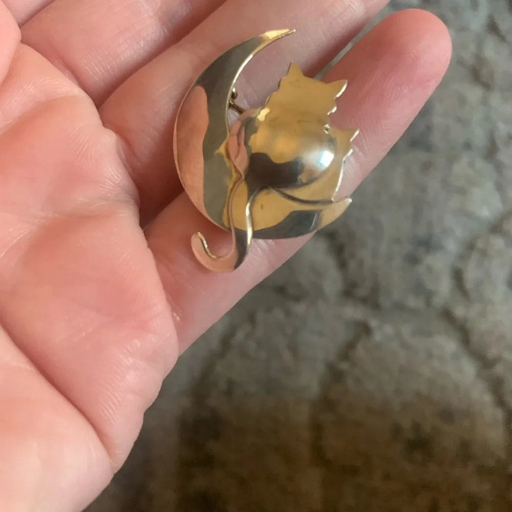 Sterling silver Cat Moon Brooch